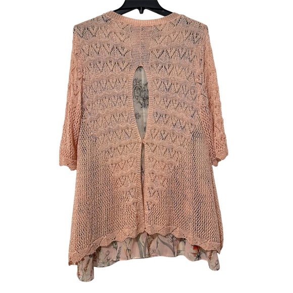 V Christina Crochet Knit Scalloped Hem Sweater Peach‎ Orange Size XL - Picture 5 of 9